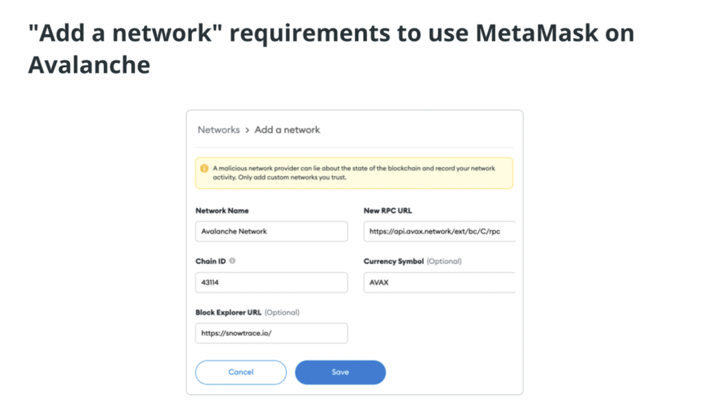 Connect Avalanche Network to Metamask